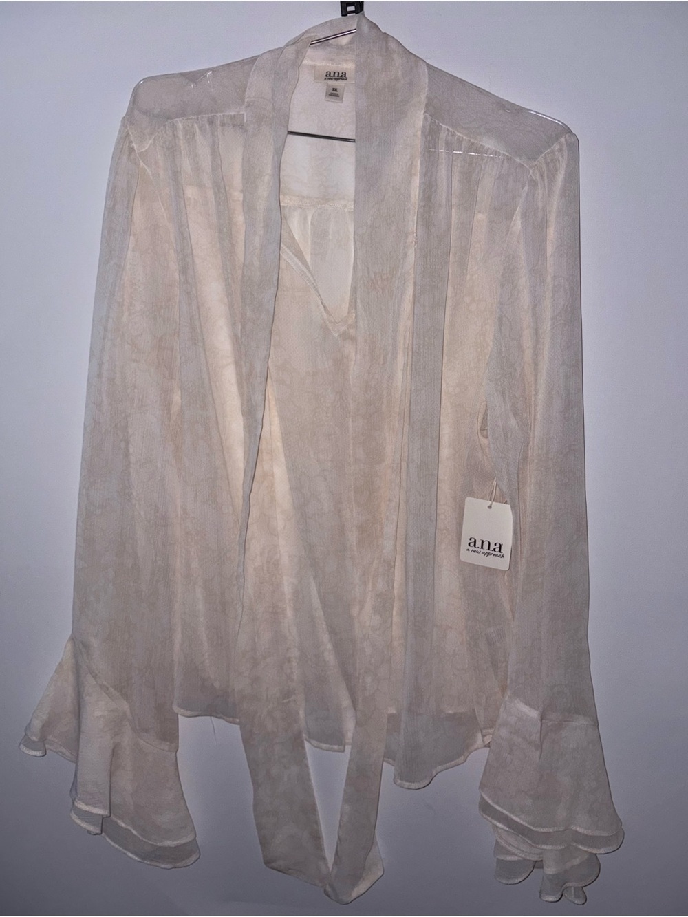 a.n.a Open Sheer Ruffle Blouse